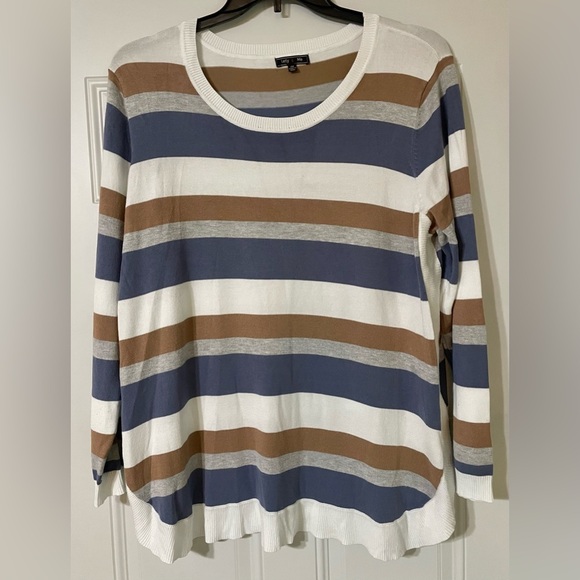 Lety & Me Striped Lightweight Sweater Size 2X Nautical Neutrals Rayon Blend - Picture 1 of 7